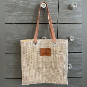 Natural Jute Tote Bag with Brown Handles